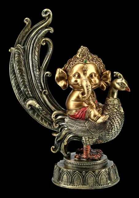 Ganesha Figur auf Pfau - Indische Gottheit Vogel Dekostatue