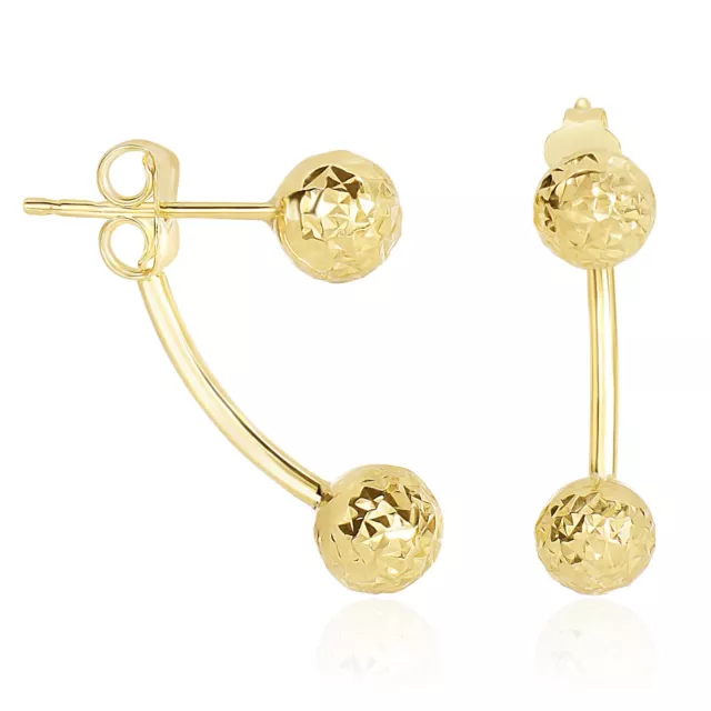 14K YELLOW GOLD Double Sided Diamond Cut Ball Earrings $191.99 - PicClick