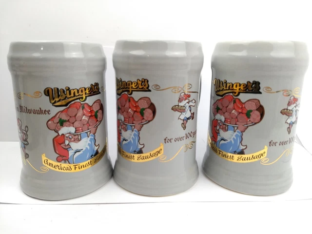 Set of 3 Usingers America's Finest Sausage Vintage Beer Mug Tankard Stein 5-3/4"