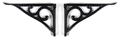 Pair Traditional Victorian Style Cast Iron Scroll Lipped Glass Shelf Brackets