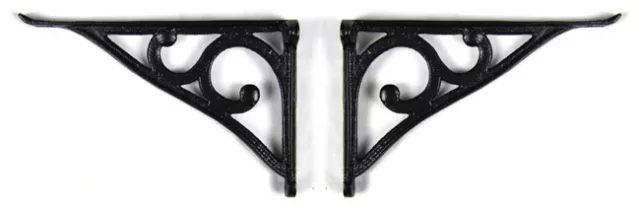 Pair Traditional Victorian Style Cast Iron Scroll Lipped Glass Shelf Brackets