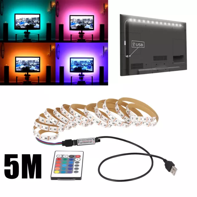 Luce a strisce LED 1 M - 5 M RGB USB 5 V kit illuminazione posteriore TV + telecomando IR