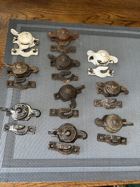 10 Sets Antique Fancy Eastlake Victorian Window Sash Locks "Eagle Claw" c1887