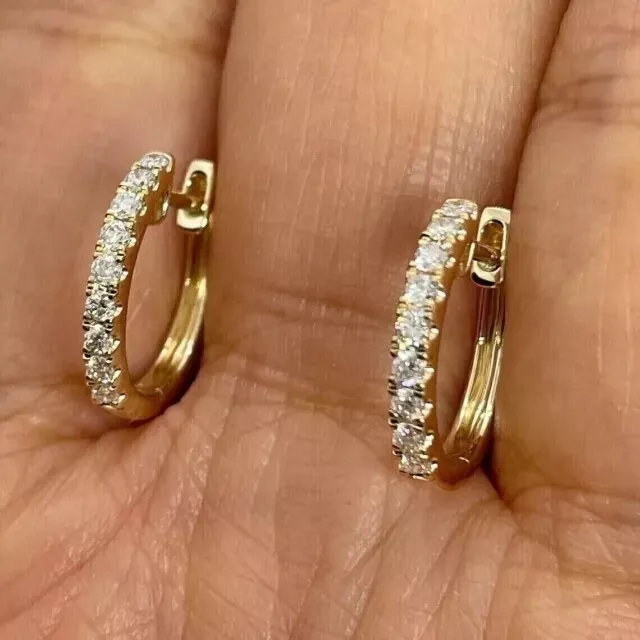 2 Ct Round Cut Simulated Diamond Huggie Hoop Earrings 14K Yellow Gold Plated