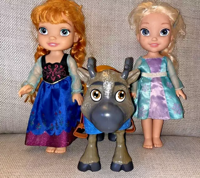 Disney Princess FROZEN Elsa & Anna  and Sven  Toddler Dolls circa 14-Inch