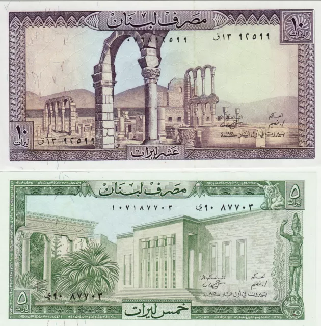 LIBAN   / LEBANON    5 et  10 LIVRES     UNC / NEUF   2  billets