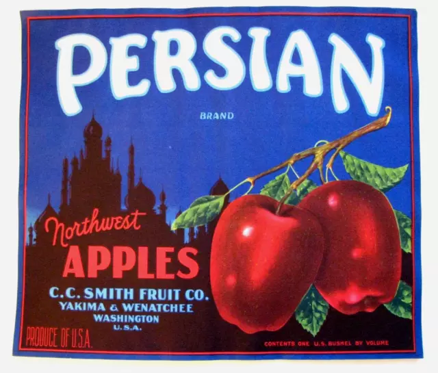 Original scarce PERSIAN apple label light off minarets Wenatchee WA no printer