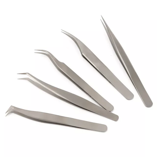 5Pcs Silver Eyelash Extension Tweezers Sets Eye Lash Tweezers With Carrying Case 3