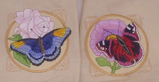 2 Paneles Bordados Máquina Mariposa Mariposas Azul Rojo Acabado