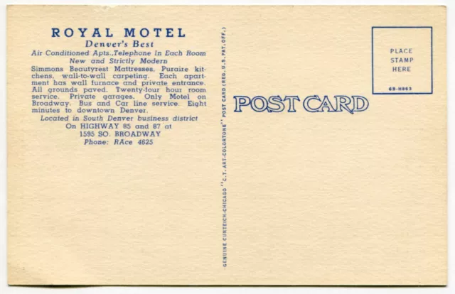 Vintage Linen Postcard: "ROYAL MOTEL" [Denver, CO] 2