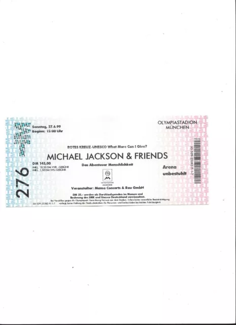 Sammler Ticket: MICHAEL JACKSON 27.06.1999 München Olympiastadion, unbenutzt