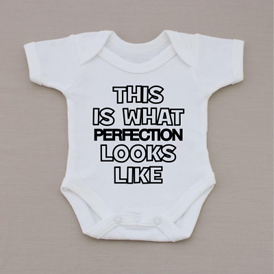 SLOGAN unisex bodysuit/vest babygrow PERFECTION new baby gift baby shower gift