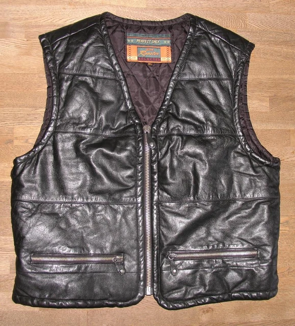 POLO BLACK ROOSTER Uomo- Gilet IN Pelle/Biker- Gilet / Abito Nero Circa TG 54