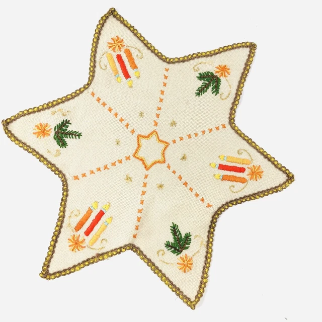 Tapa de mesa bordada de lino NAVIDAD NAVIDAD ESTRELLA doily hecha a mano pino de 15
