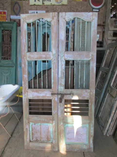 Antique Architectural Salvaged Iron & Wood Wine Cellar Pantry French Doors
