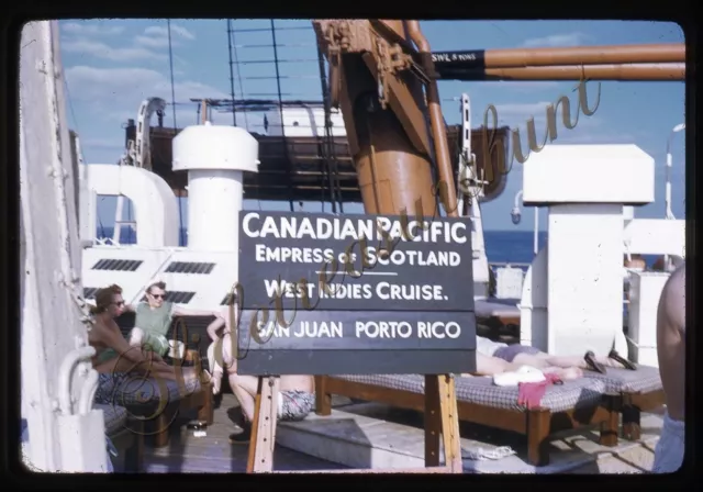 Canadian Pacific Ship Cruise Sign San Juan 35mm Slide 1950s Red Kodachrome