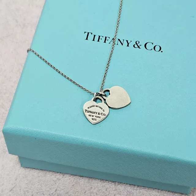 Tiffany & Co L. Return to Double Mini Heart Sterling Silver Necklace Size 16.5"