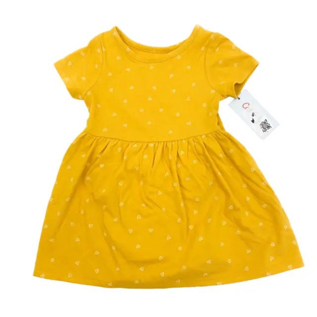 Cat & Jack Baby Girl Size 18M Short Sleeve Dress Fit & Flare Mustard Heart