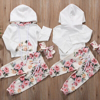 UK Newborn Kid Baby Girls Clothes Hooded Tops Floral Pants Outfits Set Tracksuit