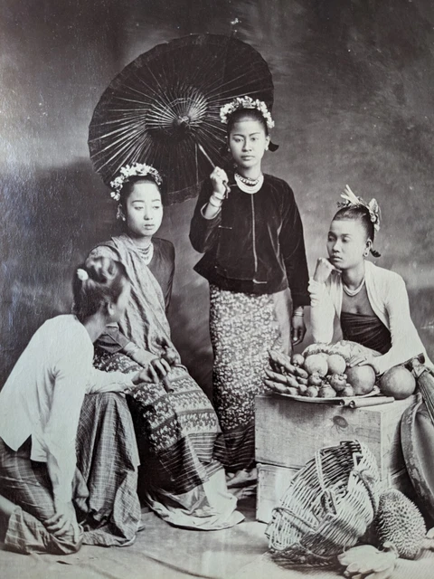 19th century portrait photograph of a group of Burmese ladies c. 1870