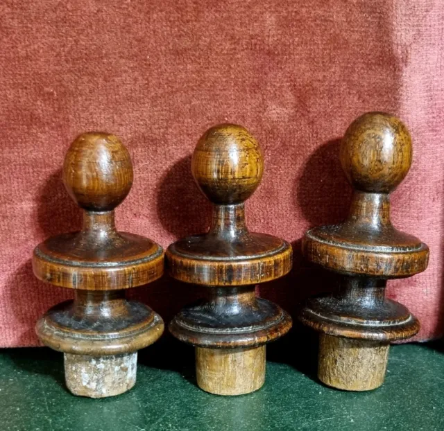 3 Victorian turned wood post finial Antique french architectural salvage 2"