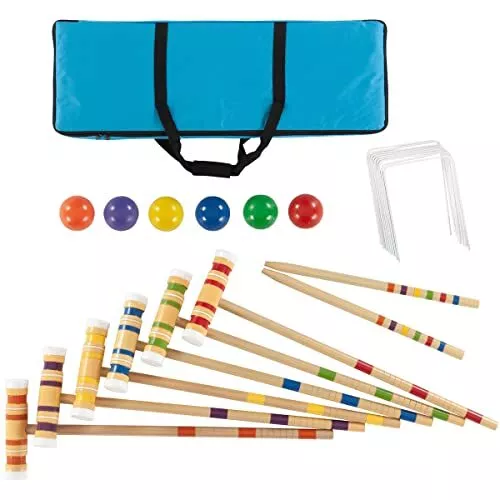 Croquet Set- Wooden Outdoor Deluxe Sports Set with Carrying Case- Fun 1 Set
