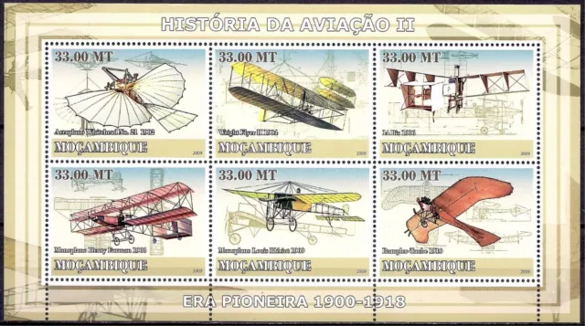 Mozambique 2009 Aviation History/1900-1918/Planes Monoplanes sheet MNH