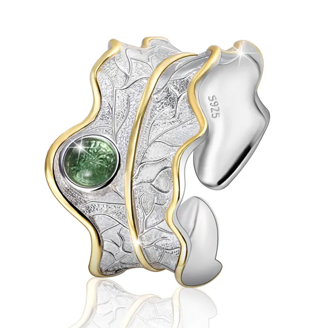 Multi-Color Tourmaline GemStone Flower Leaf Ring 925 Sterling Silver for Women