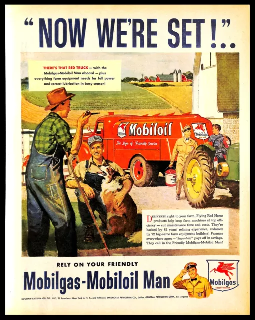 1948 Mobilegas Mobiloil Man Vintage PRINT AD Flying Red Horse Farm Machines Art