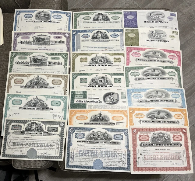 20 Different Automotive, Motor, Car, Transportation Stock Certificates WOW!