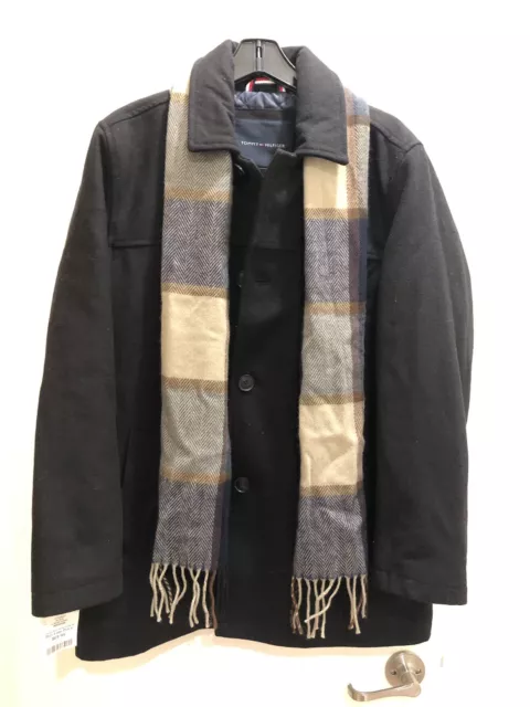 Tommy Hilfiger Men's Wool blend Coat with Detachable Scarf Size M