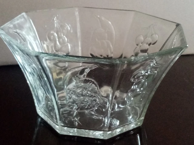 Service Saladier Et 12 Coupelles En Verre Vintage - Motif Vigne - Occasion