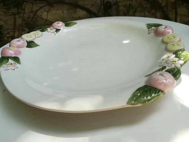 Plat creux ovale barbotine cannage vert – Céramique Digoin & Sarreguemines