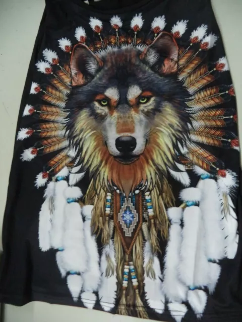 Native American Wolf Woman's Tank Top XS Black, Brown, White & Blue Poly? NWOP