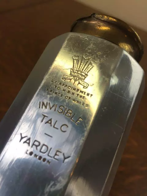 Vintage Yardley Of London Invisible Talc HRH Prince of Wales Silver Gold Bottle