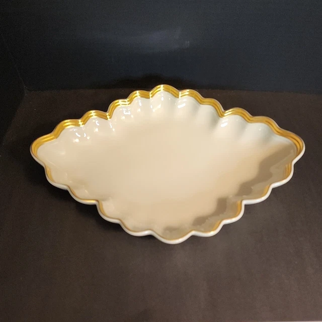 Vtg Lenox Ivory Scalloped Rim Diamond Shape 13.5" Centerpiece Bowl 24k Gold USA