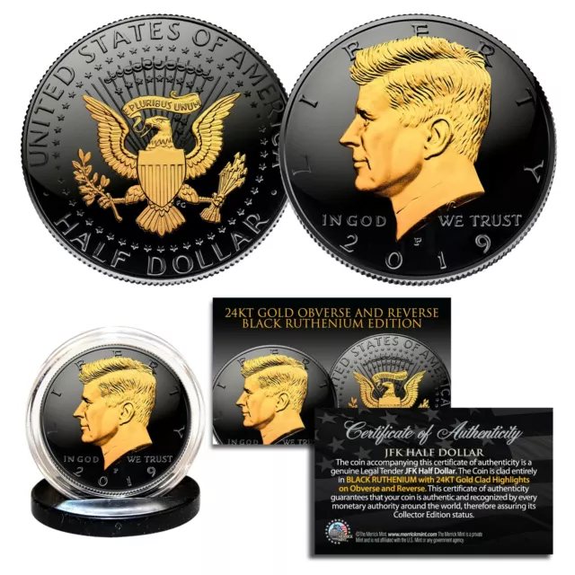 2019 Black RUTHENIUM JFK Half Dollar U.S. Coin 2-SIDED 24K Gold (P-MINT)