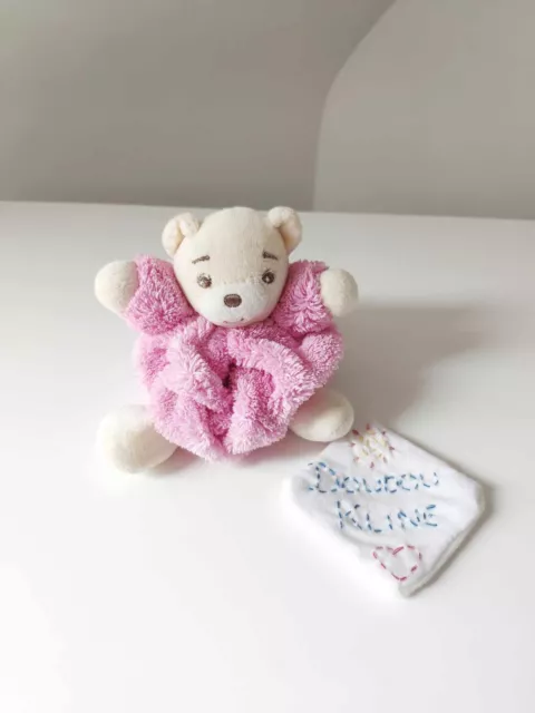 Peluche/Doudou Ours Boule Rose Fushia Beige Plume Attache Tétine 12cm - Kaloo