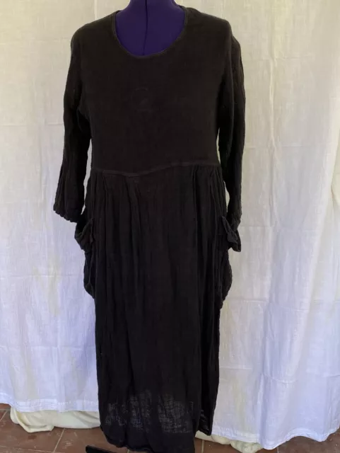 Kleid MIO Leinenkleid Lagenlook Ballonkleid Gr. 46 48 schwarz black linen