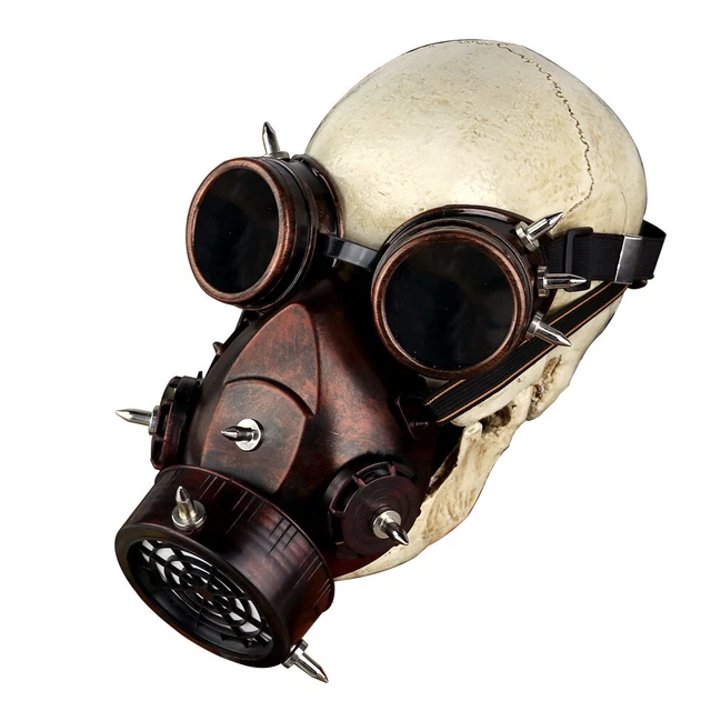 Masque marron foncé cuivré avec lunettes goggles et pics, Postapo cyber Steampun