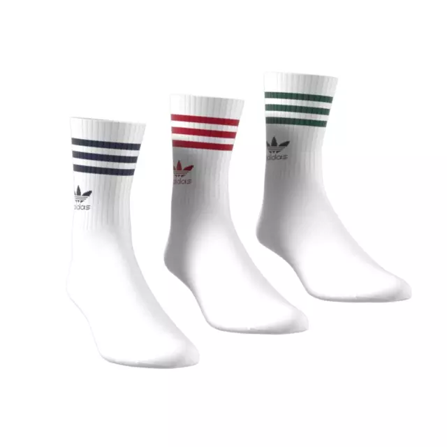 Adidas Originals 3 Pack Mid Cut Crew Socks - White / Green / Red / Blue