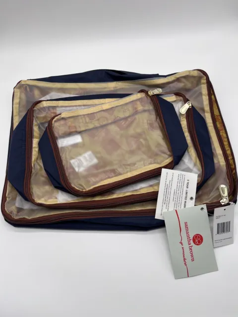 NWT Samantha Brown Packing Cube 3 piece Travel Set Navy Clear PVC