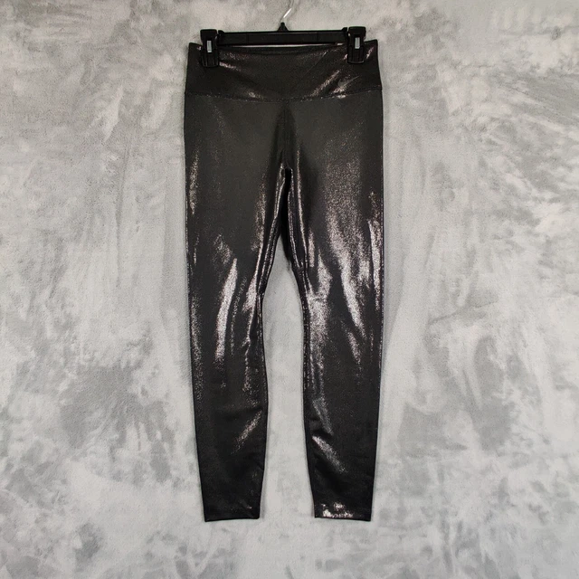New Nike Leggings Women M Black Pull On Pants Mid Rise 7/8 Tight Glitter 28x26