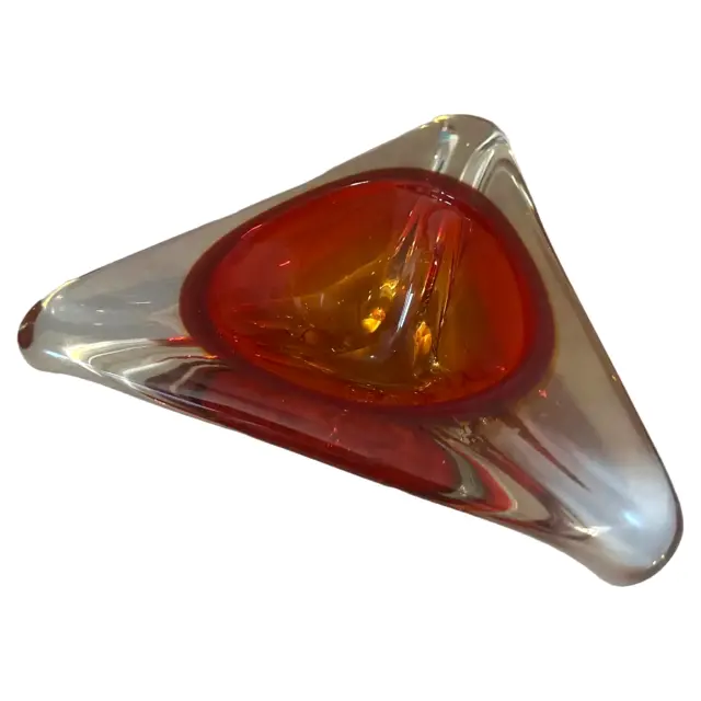 A 1960s Modernist Red Sommerso Murano Glass Large Triangular Ashtray by Seguso