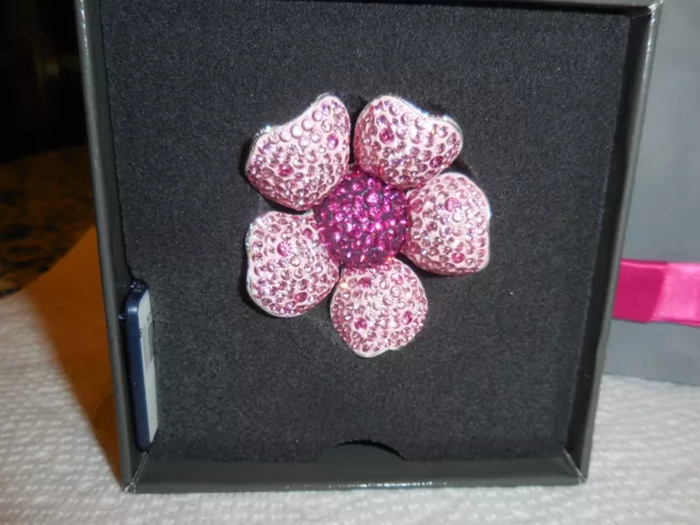 Authentic Swarovski Crystal Pink Flower Silver Figurine In Box