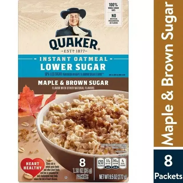 Quaker Instant Oatmeal Lower Sugar, Maple & Brown Sugar 8x34g (272g) MHD 05/01/2