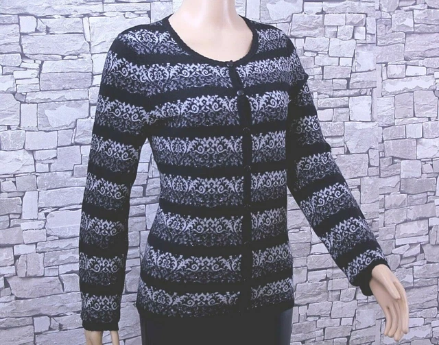 Talbots     Damen Baumwolle Mix Strick Jacke Schwarz Grau Silber     M    Top