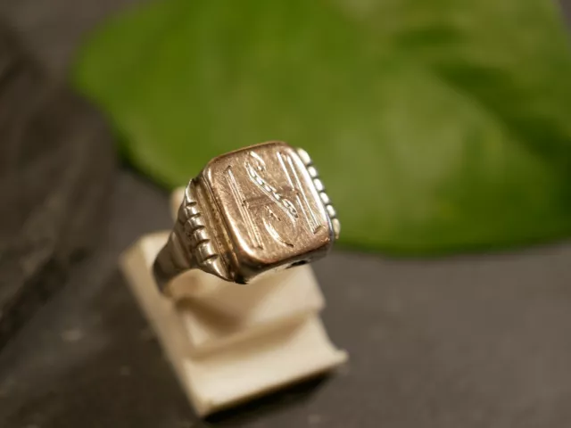 Toller 830 Silber Ring Siegelring Klein Buchstaben Initialen HS SH Teilvergoldet