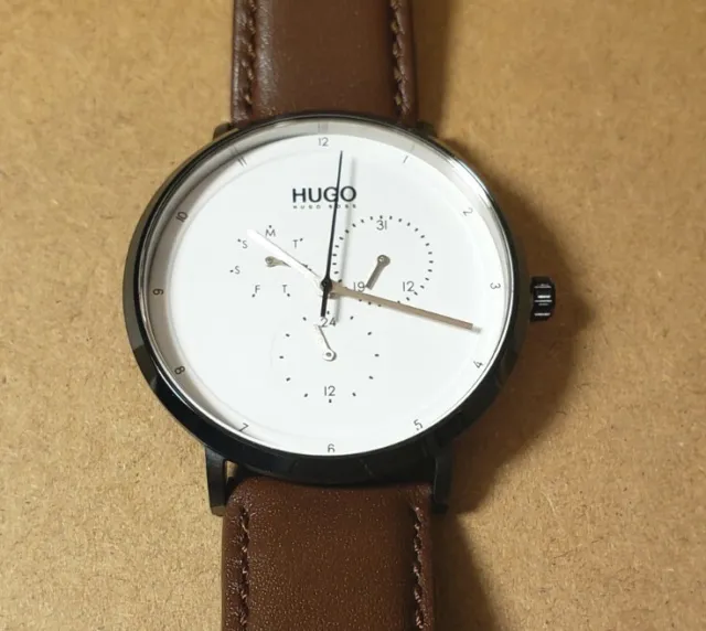 Hugo Boss Guide Watch With 40mm White Chronograph Face & Brown Leather Band
