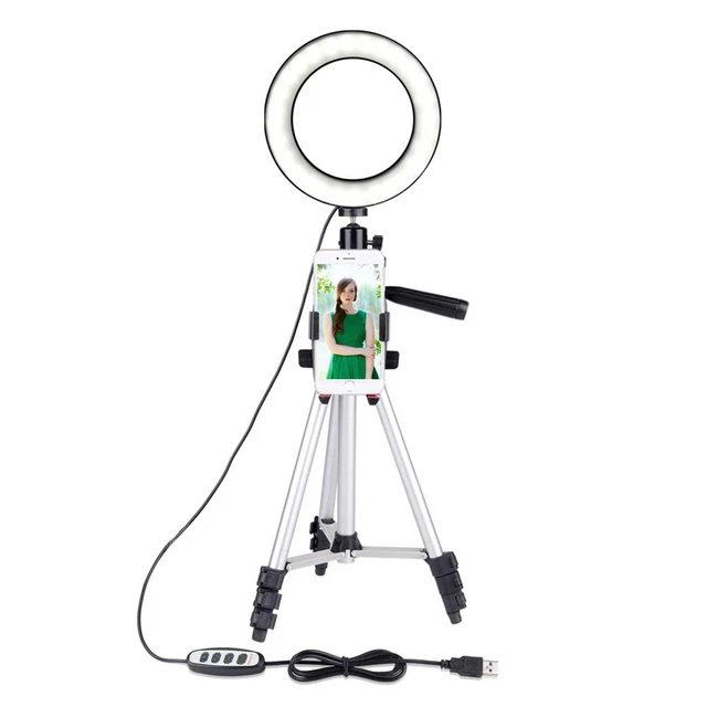 Smartphone Tripod, Rotates 360°, built in LED, Max height 1m, Silver